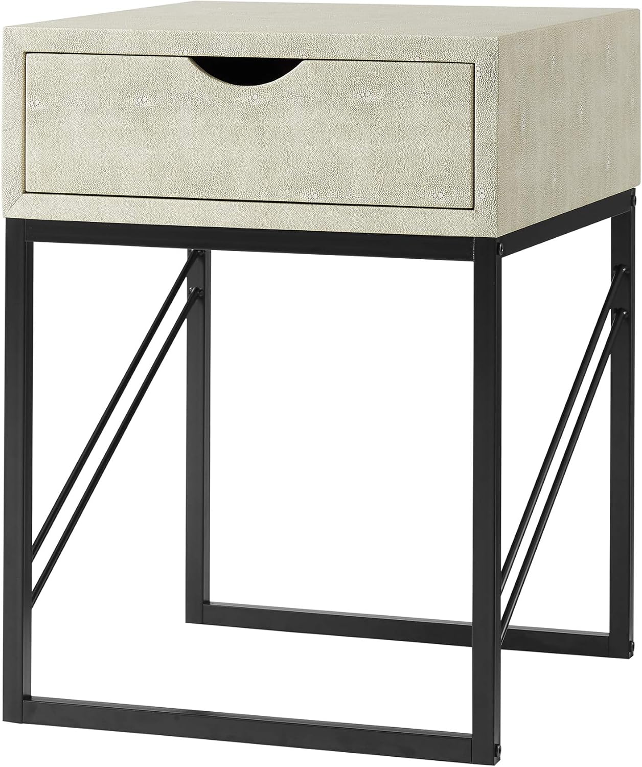Walker Edison Contemporary 2-Drawer Faux Shagreen and Metal Side Entry Table Vanity, 42 Inch, Off White