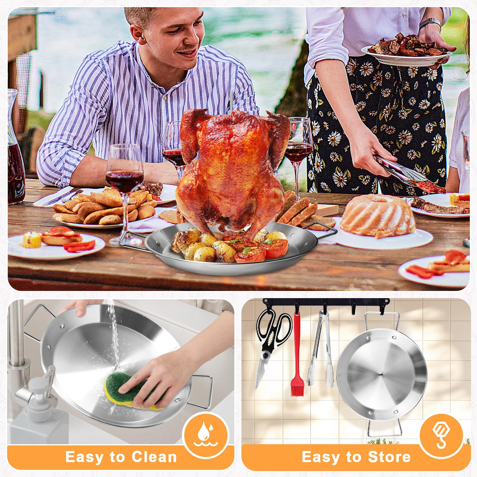 Al Pastor Skewer for Grill, Stainless Steel Vertical Skewer with 10 Inch Base Pan, 5 Replacement Spikes, 1 Brush, 1 Clip, 1 Scissors, for Steak, Chicken, Fish, Turkey Kebab — view 7
