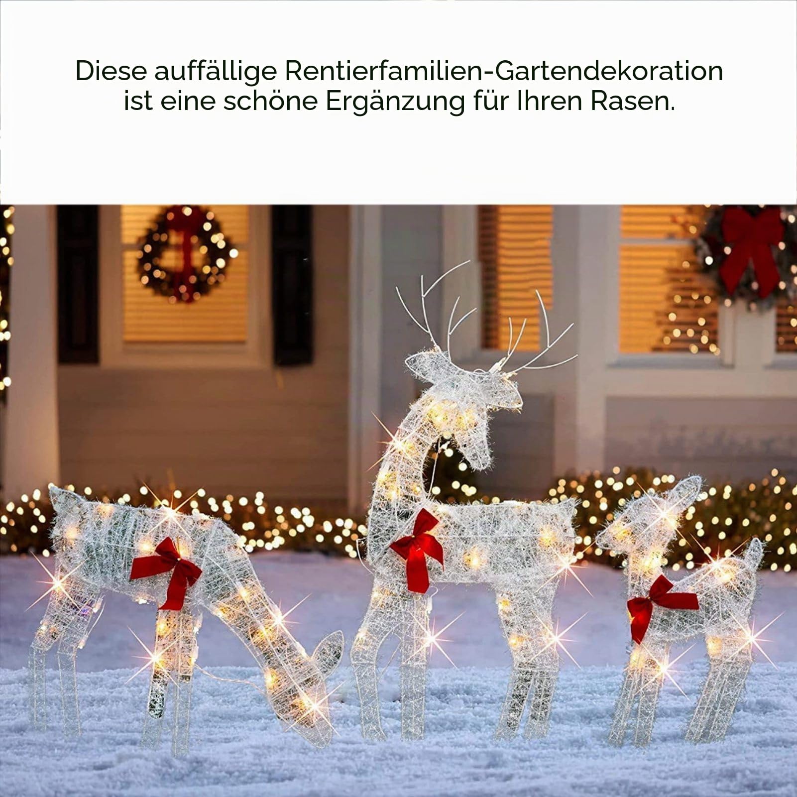 Fockety Beleuchtetes Hirsch-Set, 3er-Set Outdoor-Hirsch-Weihnachtshofdekoration mit LED-Leuchten, Rentierfamilie Weihnachtsrentier, für Drinnen oder Draußen Weihnachtsdekorationen