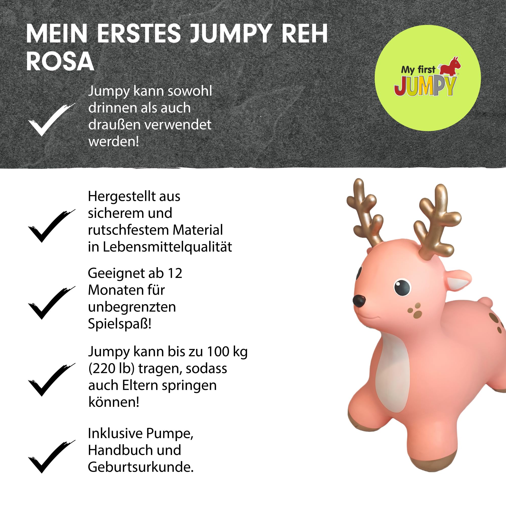 Hüpftier GO69359 Hüpfball, rosa, ca 55 cm