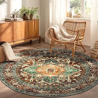 Yamaziot 6FT Round Washable Area Rug, Non-Slip Boho Circle Rugs with Rub...
