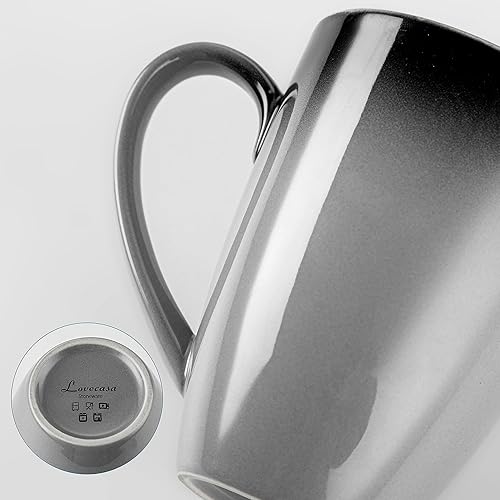 Miniatura 8 de LOVECASA Juego de 4 tazas de café, tazas de porcelana de 20 onzas para café, té, cacao, capuchino, café con leche y leche, diseño de mango grande,