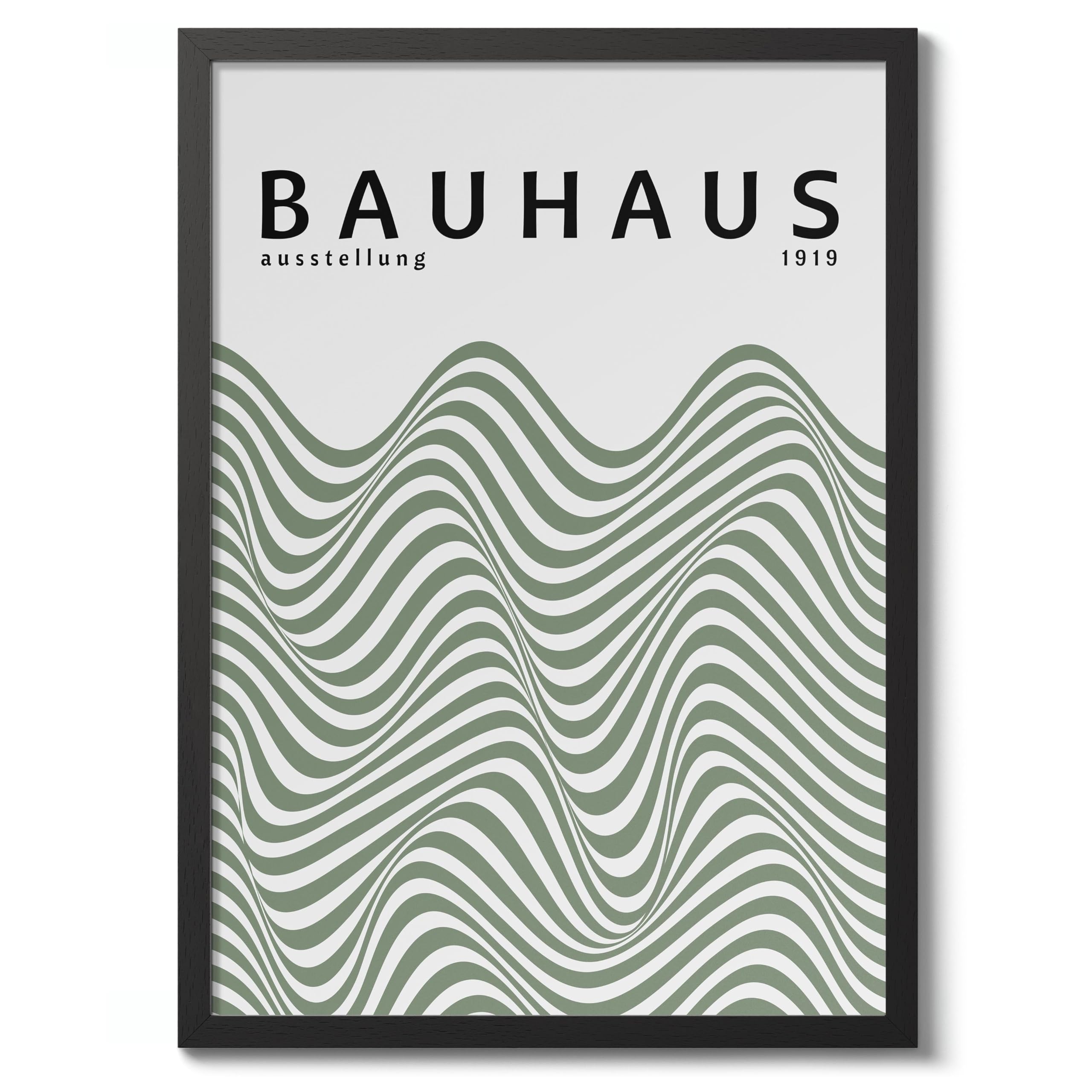 Green Swirls Bauhaus Poster Mid Century Modern Wall Decor Print, Abstract Geometric Wall Art Boho Abstract Artwork Architecture, Archival Matte, A5 (Black Frame) - 21x14.8cm โ image 1