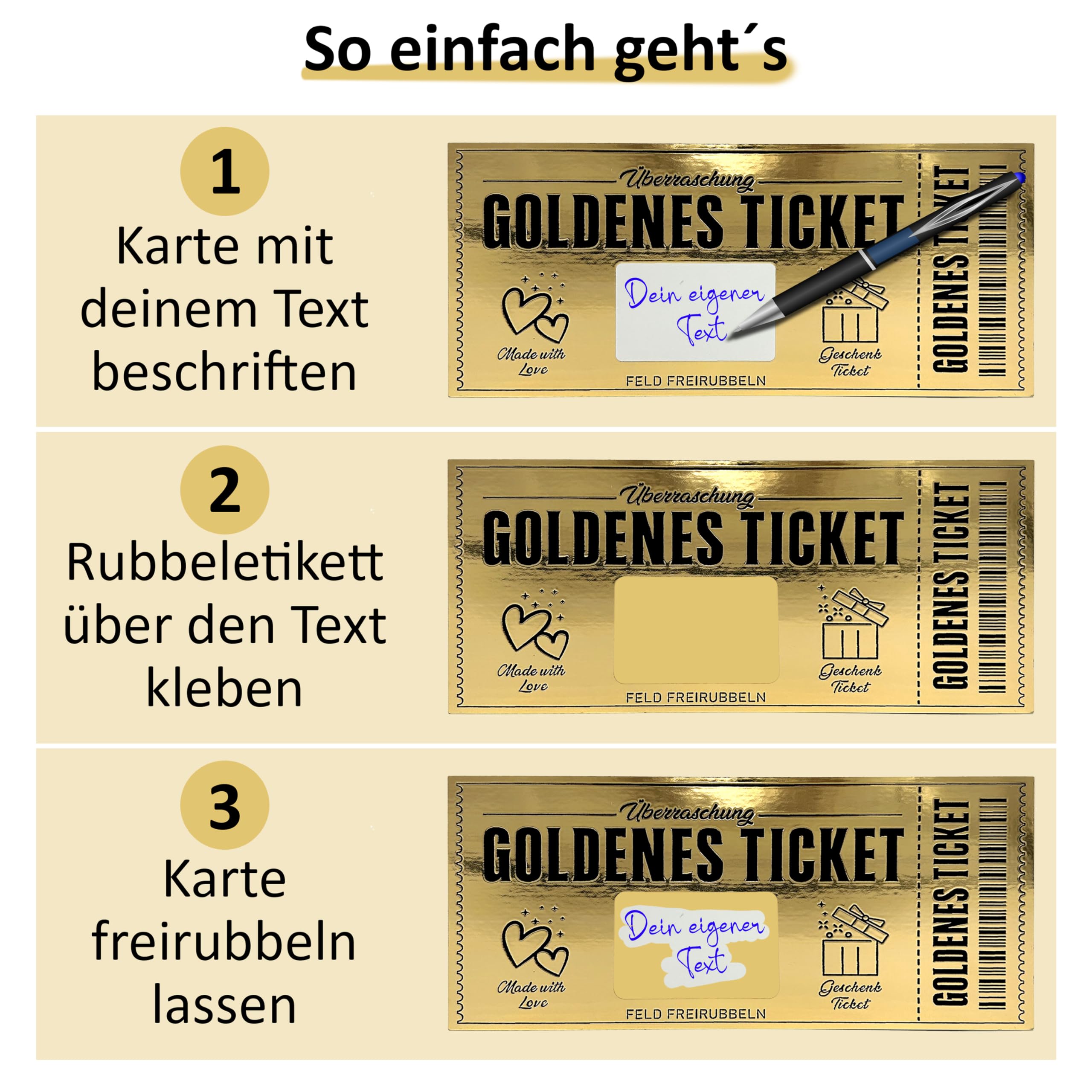 Golden Ticket Zum Selbstgestalten – Mit Rubbelfeld, Goldfarben, Perfekt Als Geschenk Für Geburtstag, Kino, Reise Oder Gemeinsame Zeit