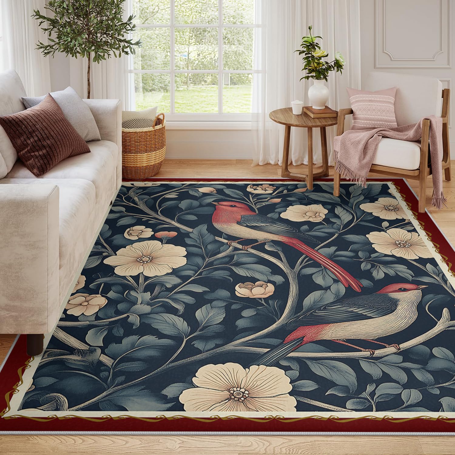 Dywaniki o wymiarach 100 x 200 cm, zmywalny, w stylu wiktoriańskim, do salonu, miękki dywan z niskim runem, ptak i kwiatowy, do wewnątrz, dywany podłogowe do sypialni jadalni