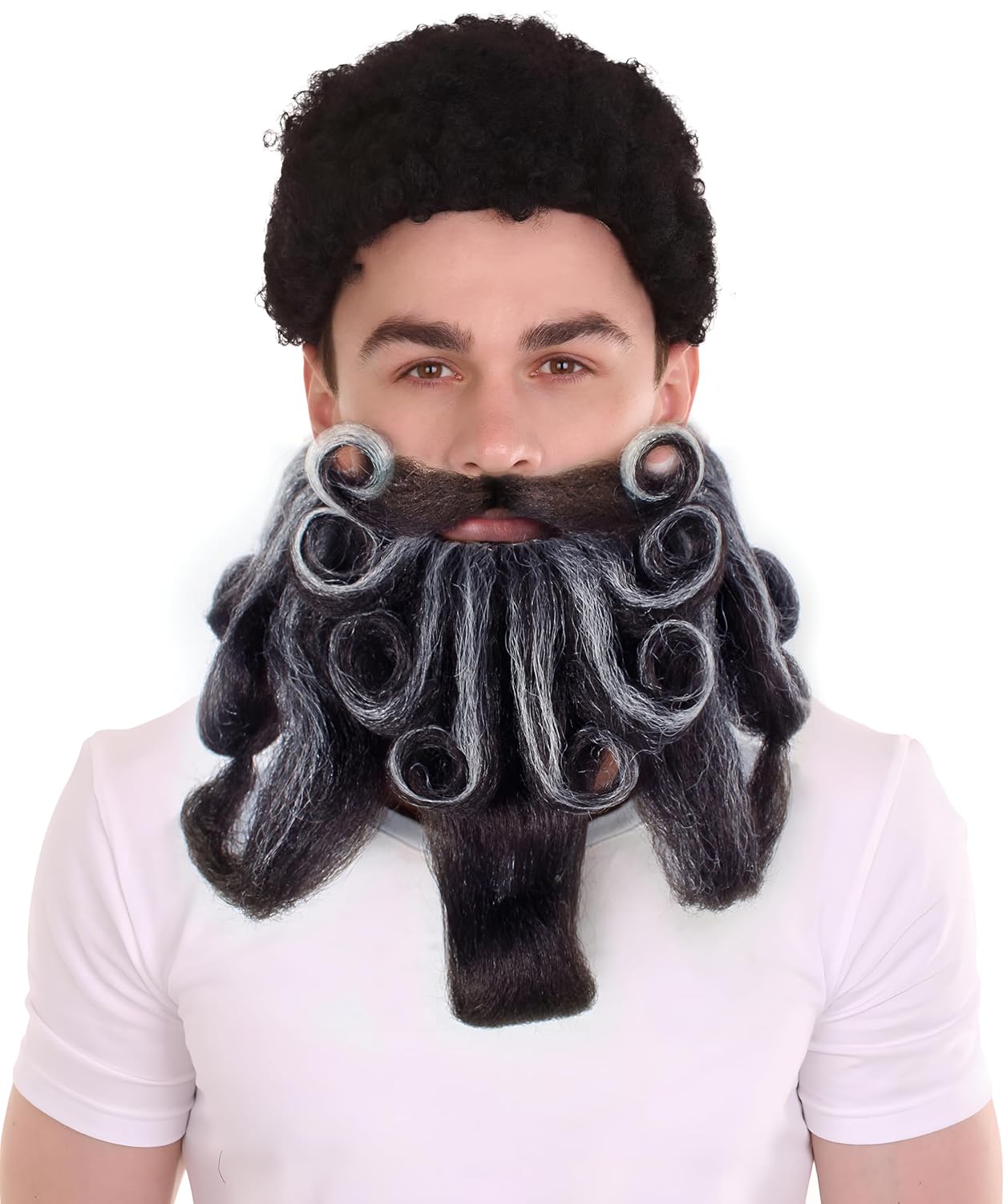 Grey & Brown Twisted Wizard Mustache and Beard for Men Novelty Facial Hair