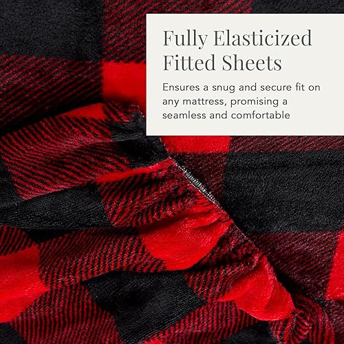 Miniatura 4 de NY Loft Juego de sábanas de microvellón ultrasuave, esquinas muy profundas, vellón muy cálido, cómodo y aterciopelado, tamaño Queen, color rojo y