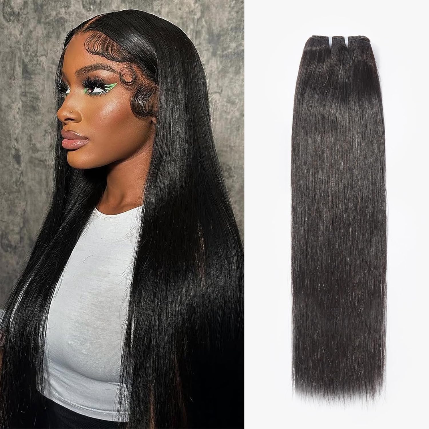 WEQUEEN Human Hair Bundle 16A Brazilian Virgin Hair Straight Bundle, Silky and Soft, 16 Inch Thick Weave Natural Black