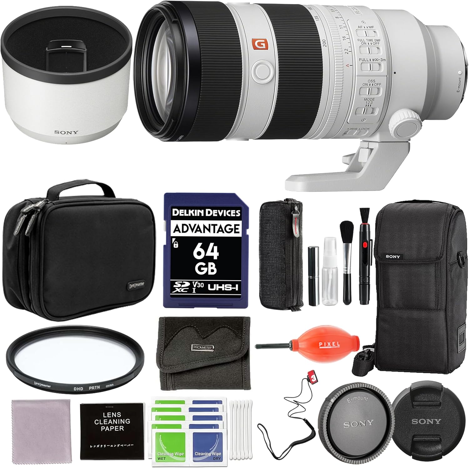Sony FE 70-200mm F2.8 GM OSS II (SEL70200GM2) G Master Telephoto Zoom Lens Bundle with 64GB SDXC Card + Handy Case + 77mm Protection Filter + More
