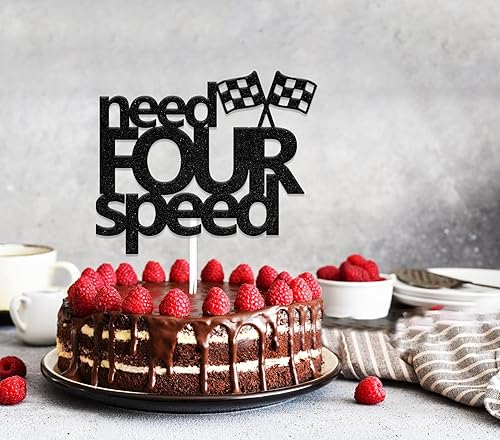 Miniatura 7 de Need Four Speed Cake Topper, decoraciones de feliz cumpleaños de 4 años, decoración de fiesta de cuarto cumpleaños temática de carreras, suministros