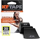 KT Tape Original Cotton, Elastic Kinesiology Tape, Everyday Muscle and Joint Support, Daily Pain Relief, 20 Count, 10” Precut Strips, Black