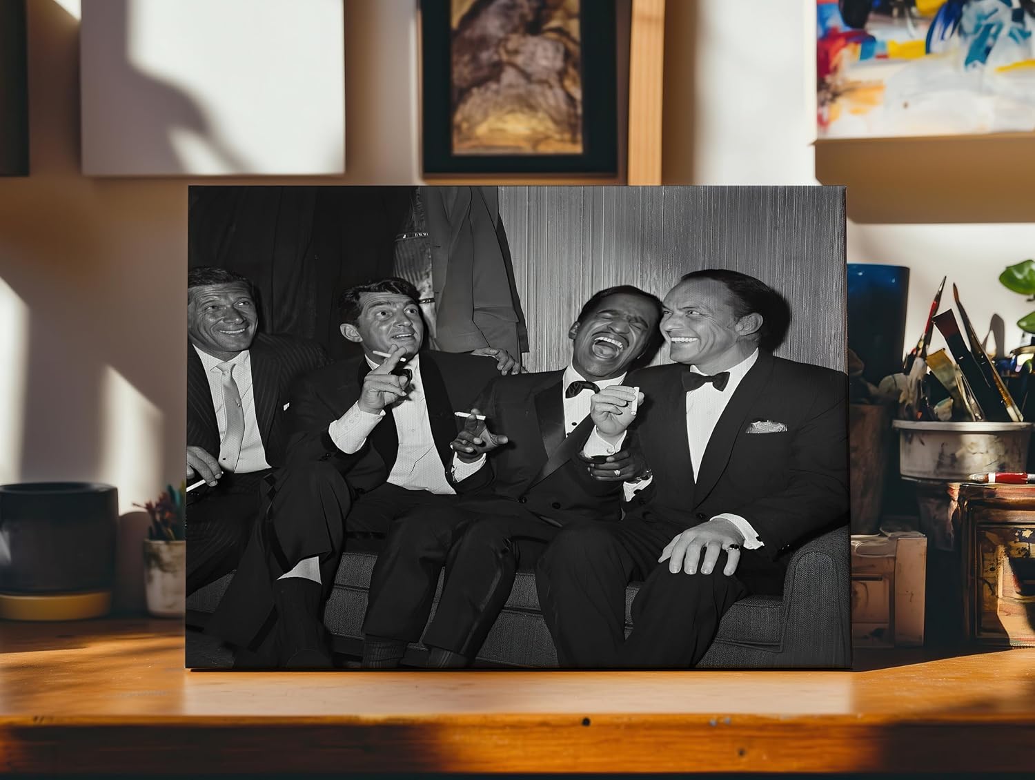 Poster Master Rat Pack Canvas - Retro Entertainers Print - Las Vegas Art - Black & White Photography Wall Design - Musician Art - Great Office or Living Room Wall Decor - 8x10 STRETCHED Canvas