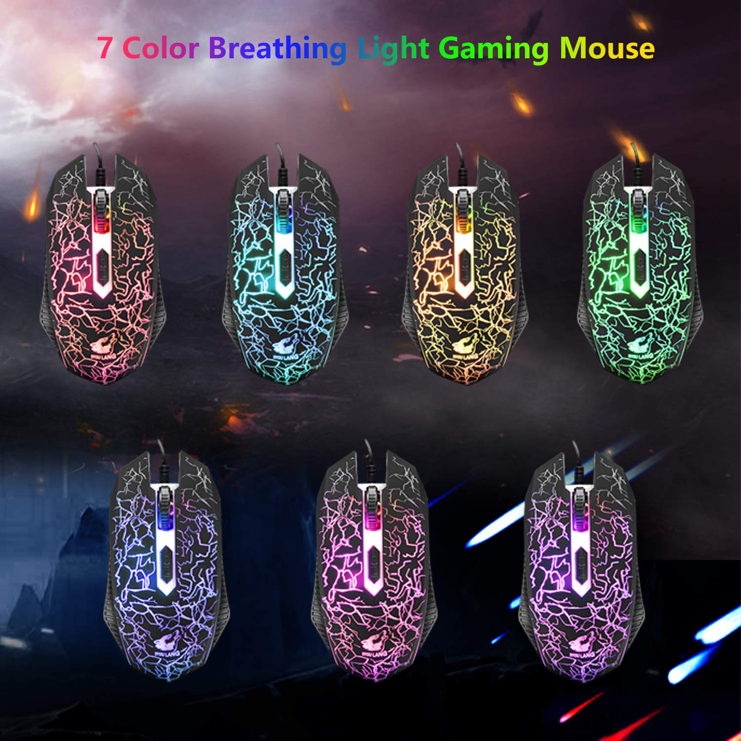 Juego de Teclado y ratón para Juegos, 104 Teclas, Teclado QWERTY retroiluminado arcoíris, 2400 dpi 4 Botones, cómoda Alfombrilla de ratón con Cable USB, Compatible con Windows Mac, PC, PS4, Negro