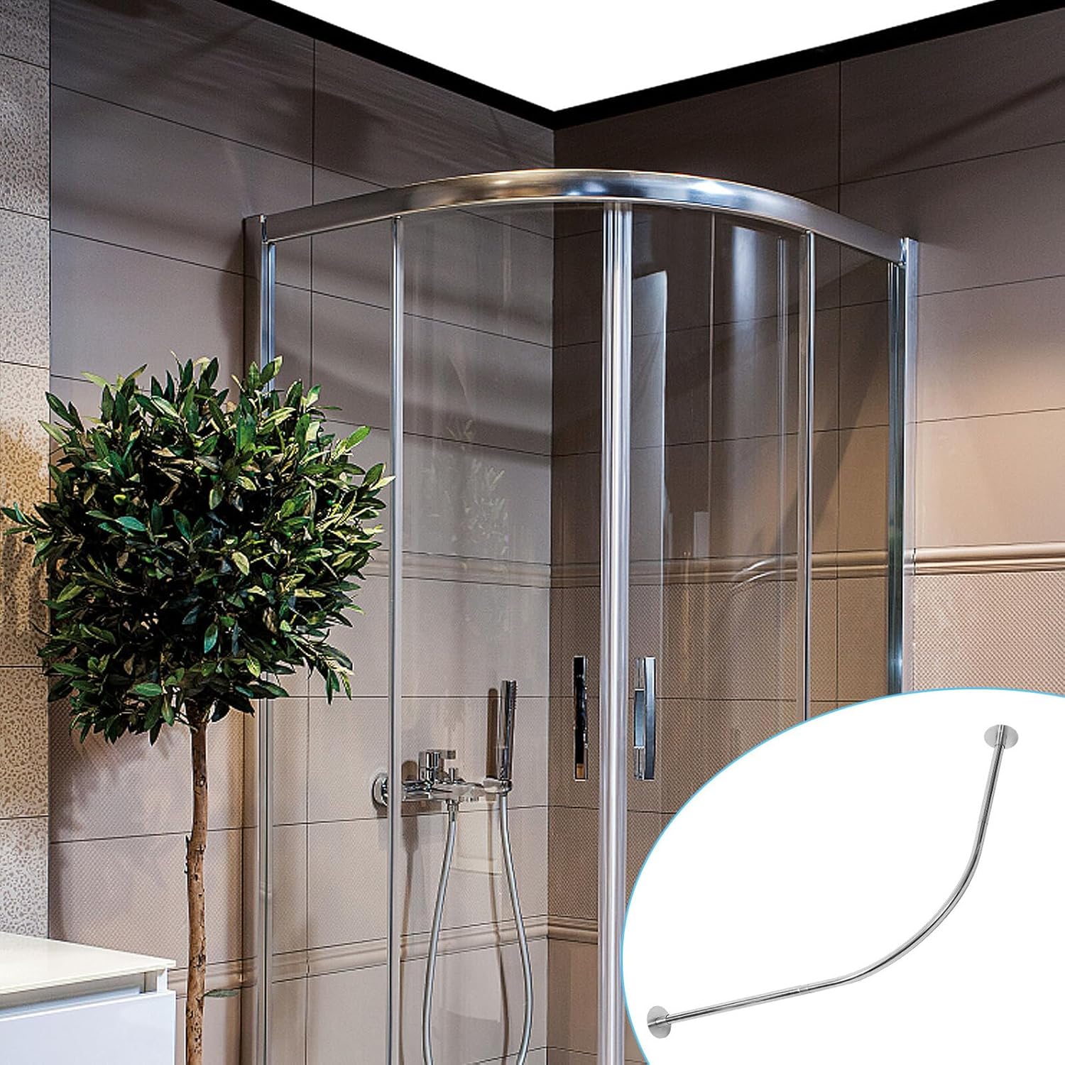 VALICLUD Curved Telescopic Shower Curtain Rod, Stainless Steel Adjustable Tension Pole, L-shaped Bathroom Corner Rod for No-drill Installation