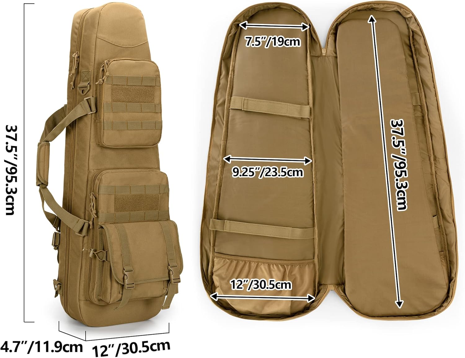 DSLEAF Long Soft Rifle Case for 36” Rifles, Tactical Double Rifle Backpack & Padded Rifle Bag for Hunting and Shooting