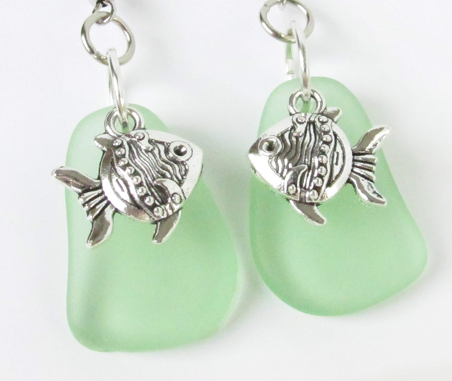 Gold Fish Sea Glass Earrings - Beach Jewelry - Sea Foam Green Dangle Earrings - Gifts for Women - Image 8