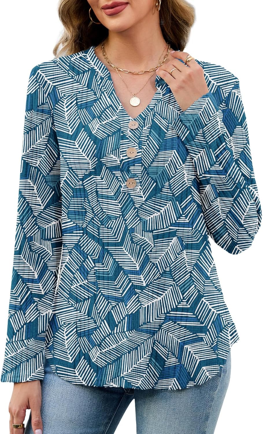 VUTRU Long Sleeve Top for Women Henley Shirts Tunic Sweater Knit Fall Casual V Neck Pullover Loose Fit Dressy with Leggings - Image 2