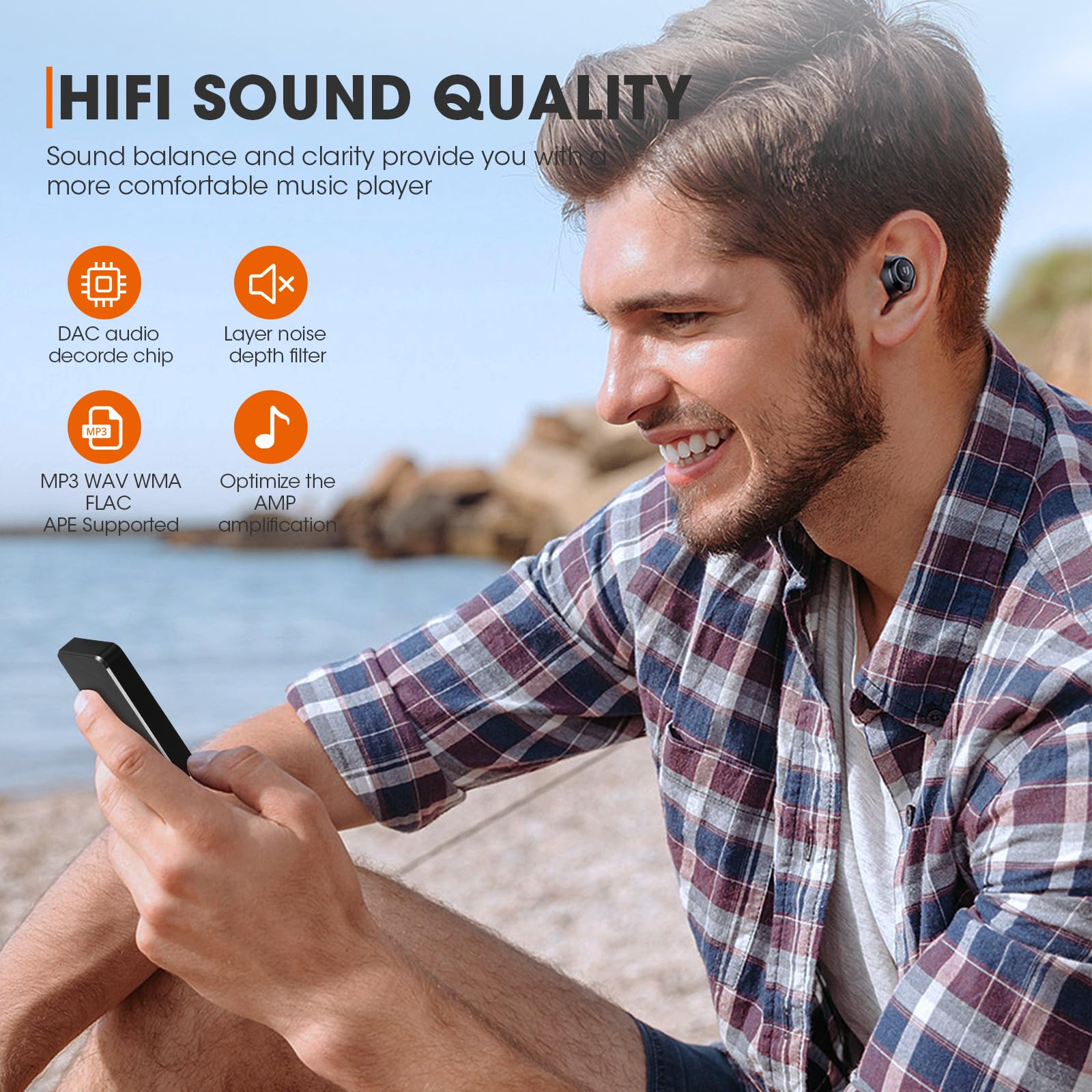 Lecteur MP3 de 64 Go avec Bluetooth 5.0, Lecteur MP3 Enfant Haut-Parleur HD, Enregistreur Vocal, Fonction Réveil, Livre électronique, Extensible à 128 Go, écouteurs Inclus