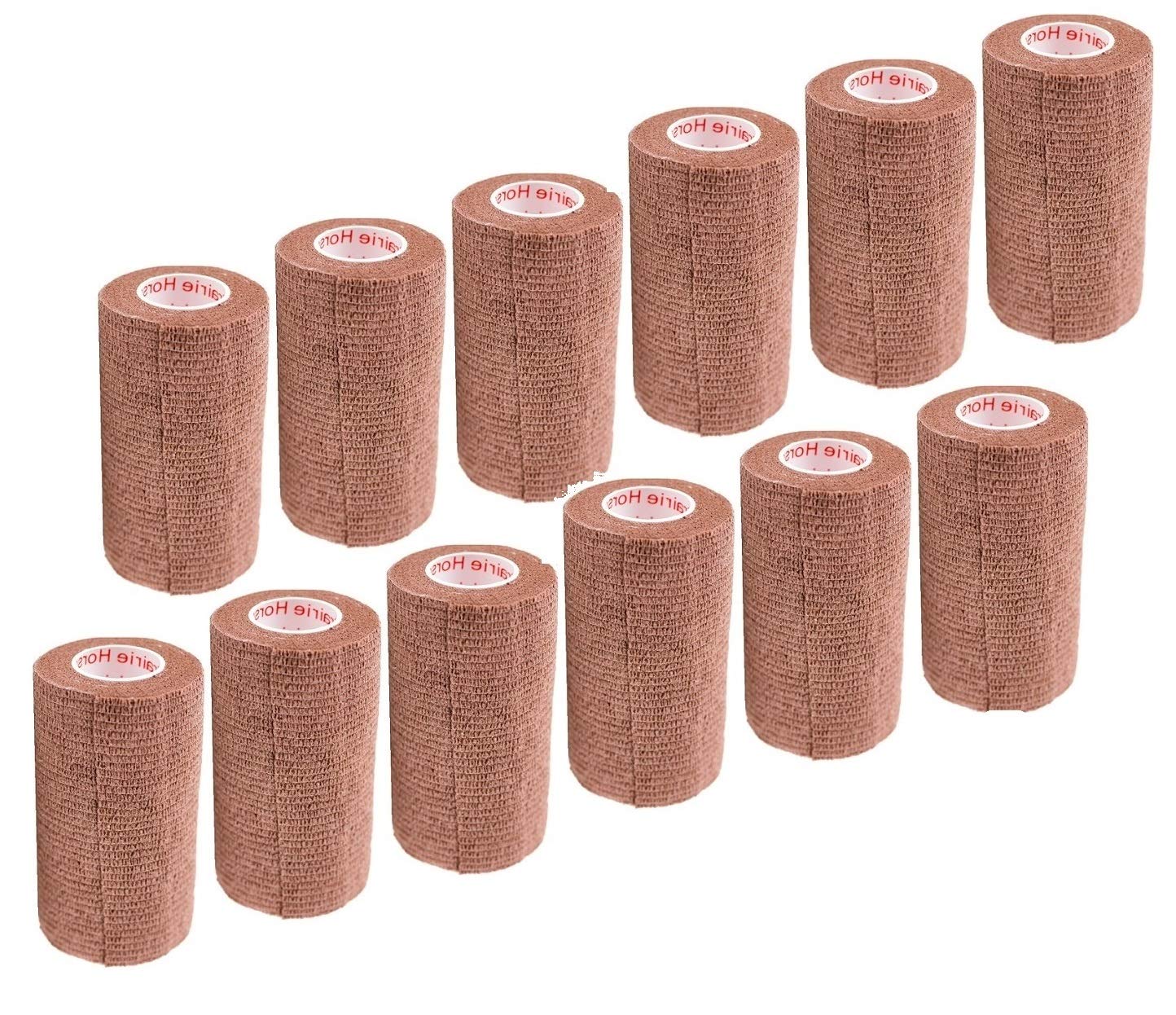 4 Inch Self Adhesive Medical Bandage Wrap Tape (Brown) (12 Pack) Strong