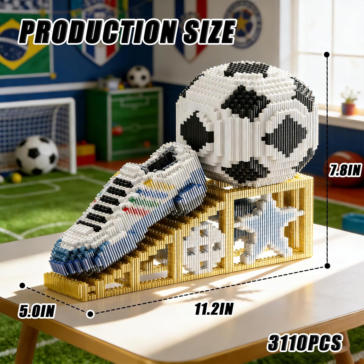 2026 New Soccer Ball with Sport Sneaker Building Block Set, Realistic Soccer, Luminous Crystal Shoe, Golden Stand STEM Bricks, DIY Educational Toy World Football Cup Gifts for Teen, Adult