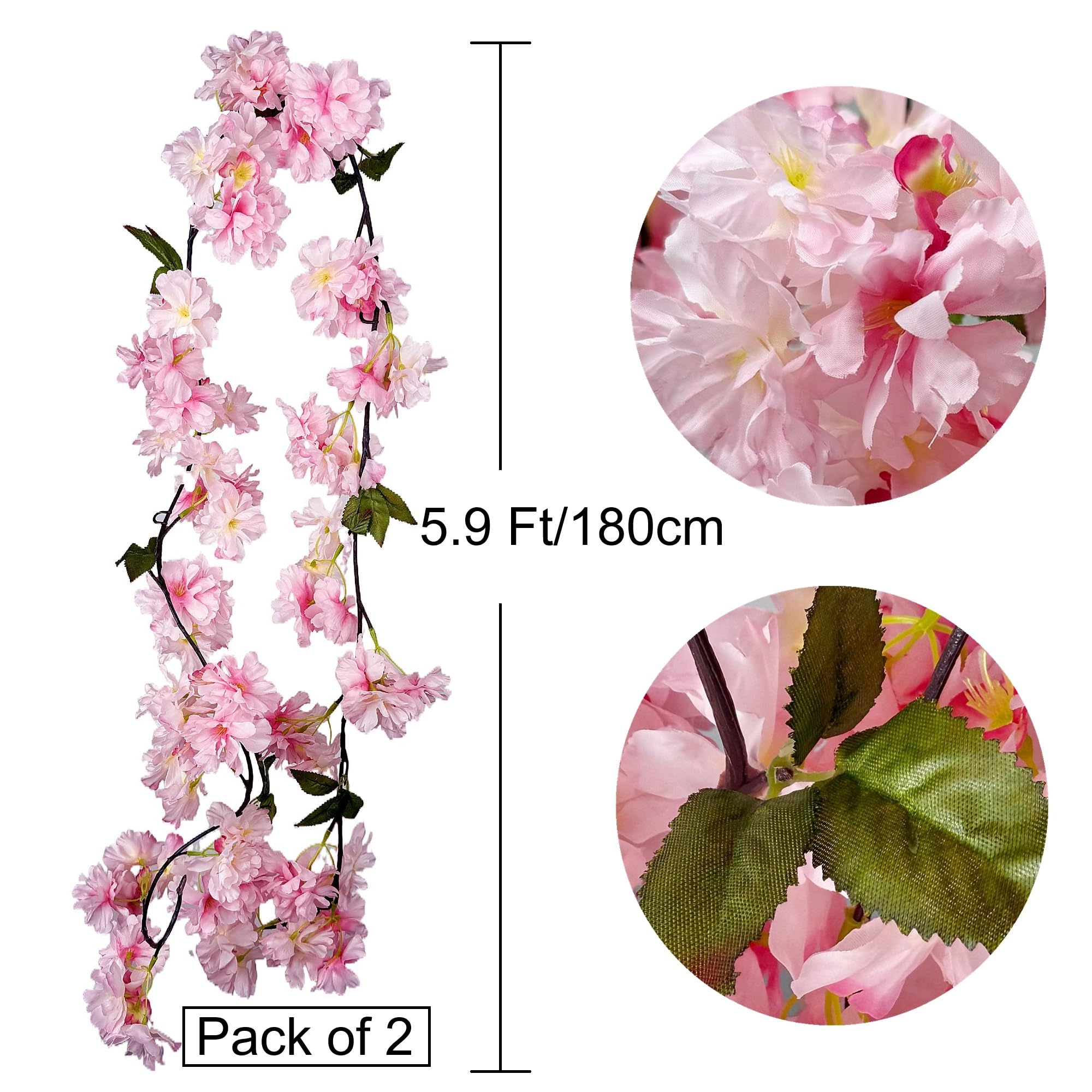 5.9ft Artificial Pink Cherry Blossom Garland - 4 Pack Silk Flower Vines For Wedding, Home & Party Backdrop Decor