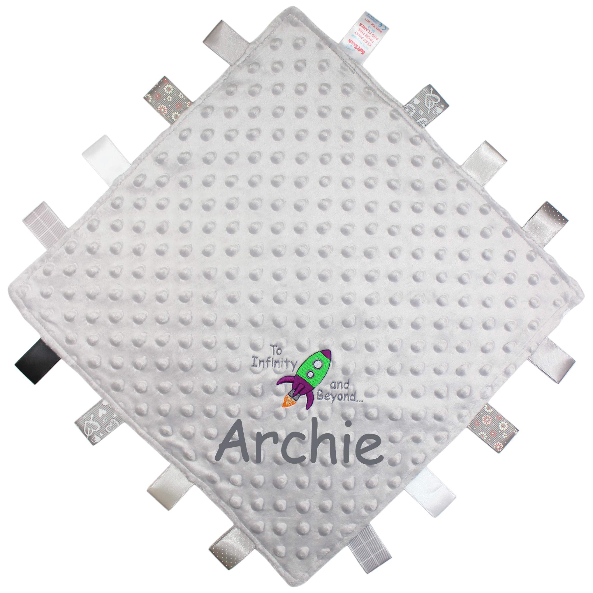 Teddyts Ribbon Comforter Personalised Rocket Taggy Blanket