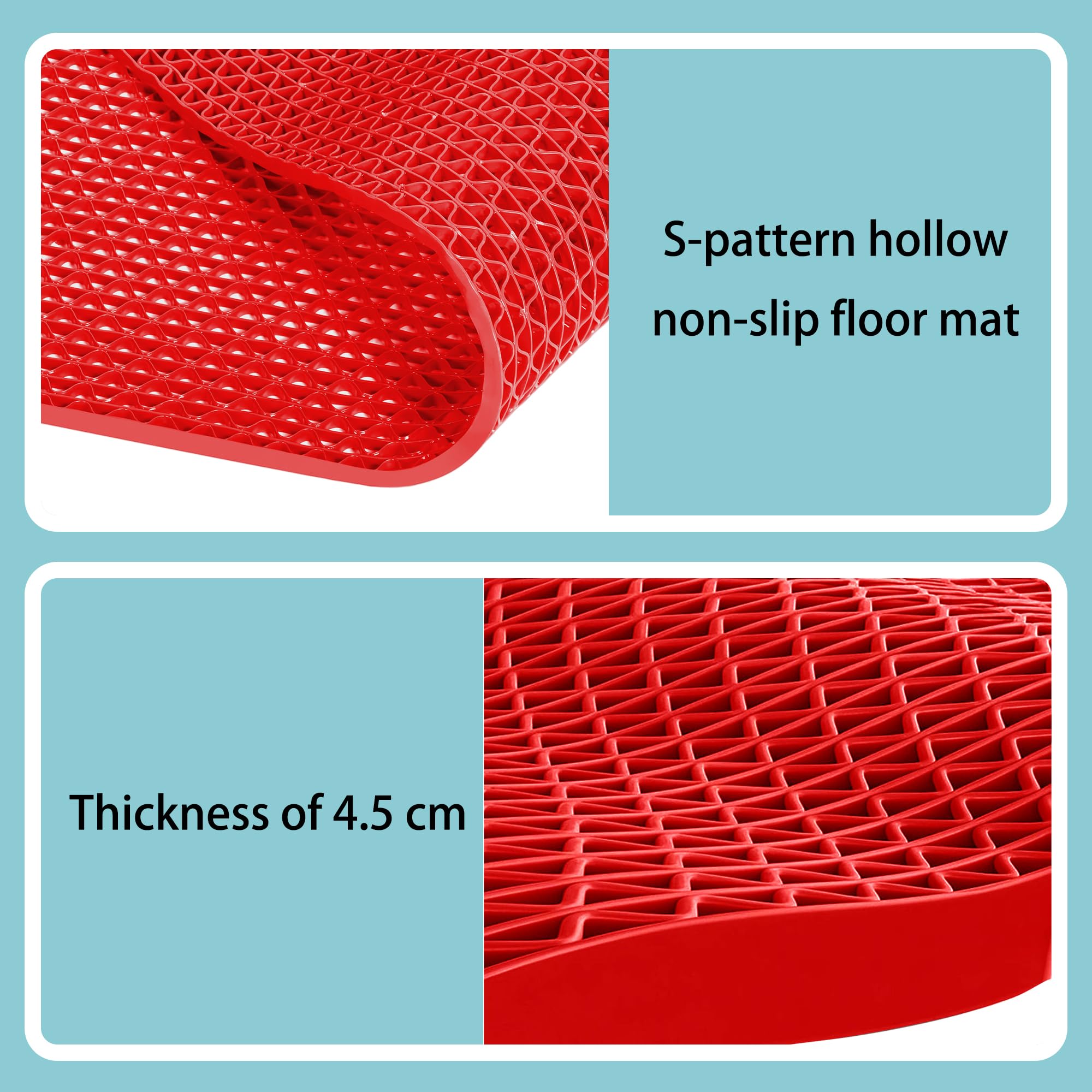Tappetino Antiscivolo Drenante in PVC 105 x 140 cm con Drenaggio Tappeto Anti Slip Antimuffa per Piscina, Bar, Patio, Balcone, Bagno, Garage, Area Umida, Rosso
