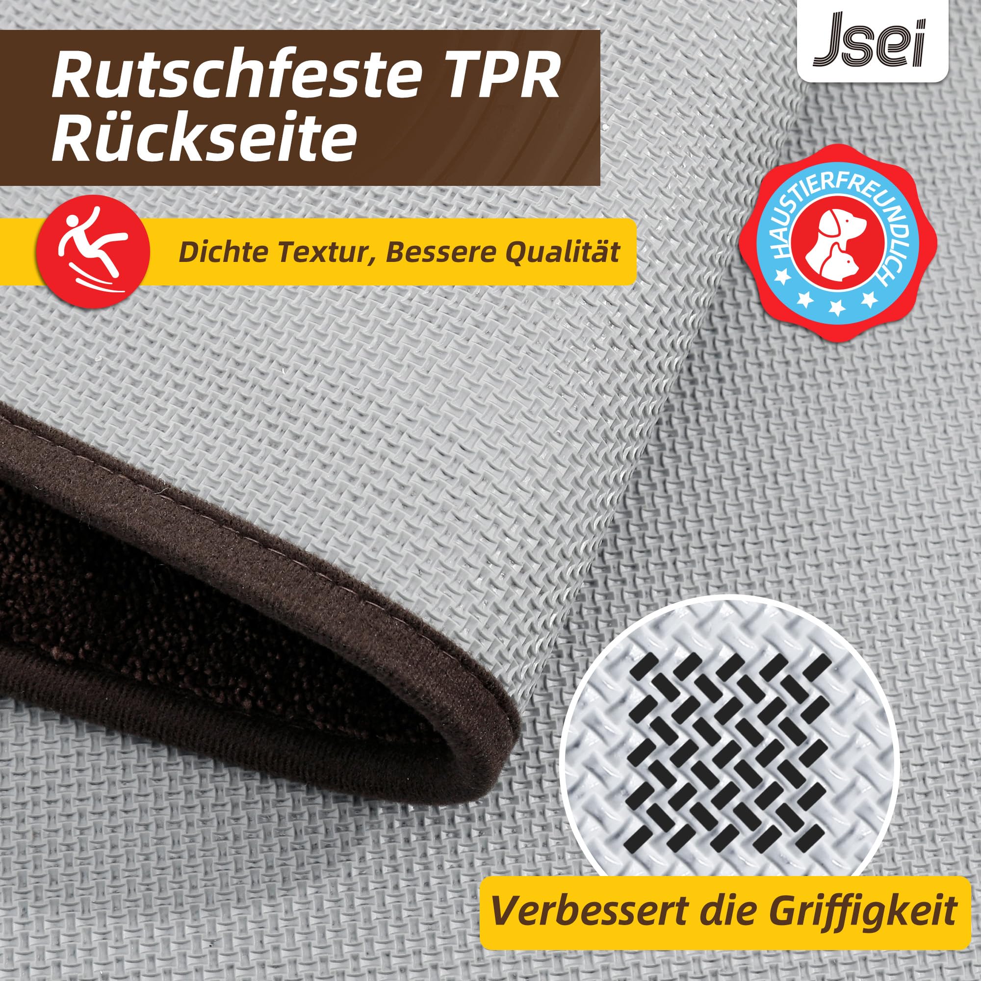 JSEI Schmutzfangmatte Innen – Geruchsfrei & Für Fußbodenheizung Geeignet | Fussmatte für Hund, rutschfest & Waschbar, 50 x 80 cm, Braun