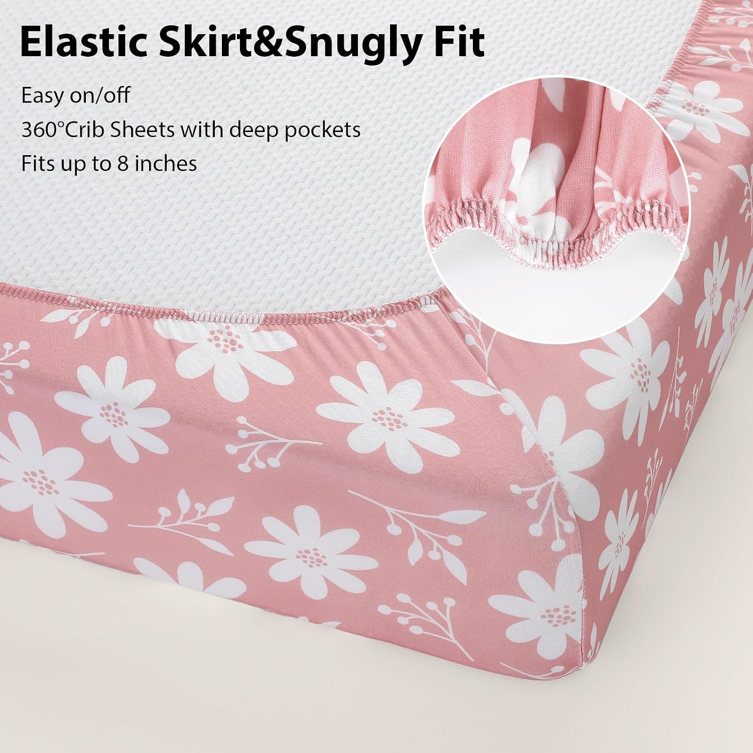 Baby Crib Sheets Girl, 3 Pack Toddler Bed Sheets Fit for 52”x28” Standard Crib and Toddler Mattresses, Super Soft Microfiber Pink Butterfly Flower