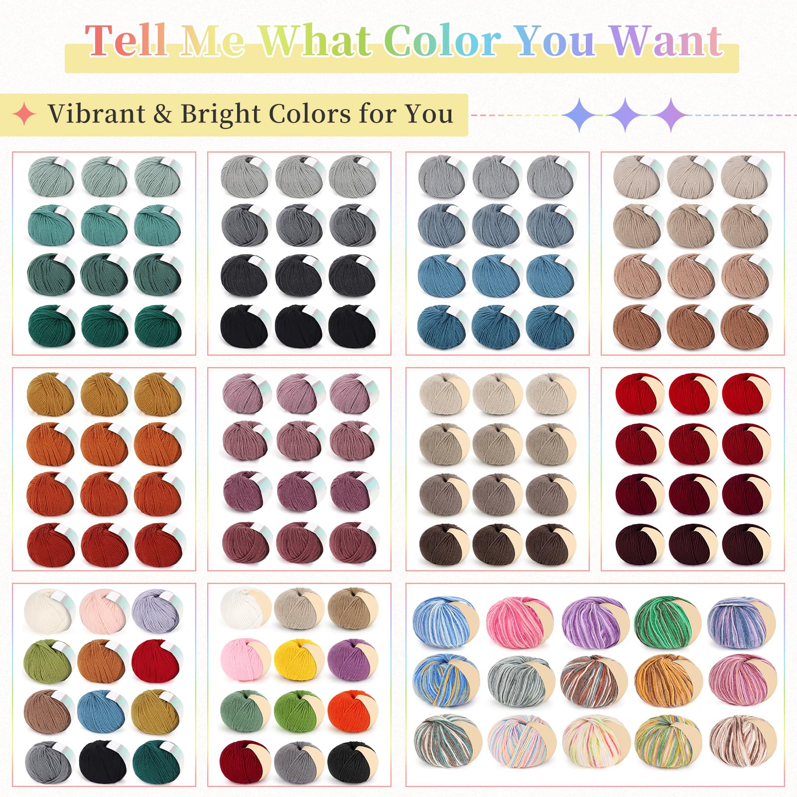 Coopay Wollgarn zum Häkeln, 600 g Wollmischgarn zum Stricken, 12 Stück | 60 % Wolle, 40 % Polyester, 50 g, #3 DK (hell), Häkelgarn für Kleidung, Schals, Decken, Schals, (Blaue Familie)