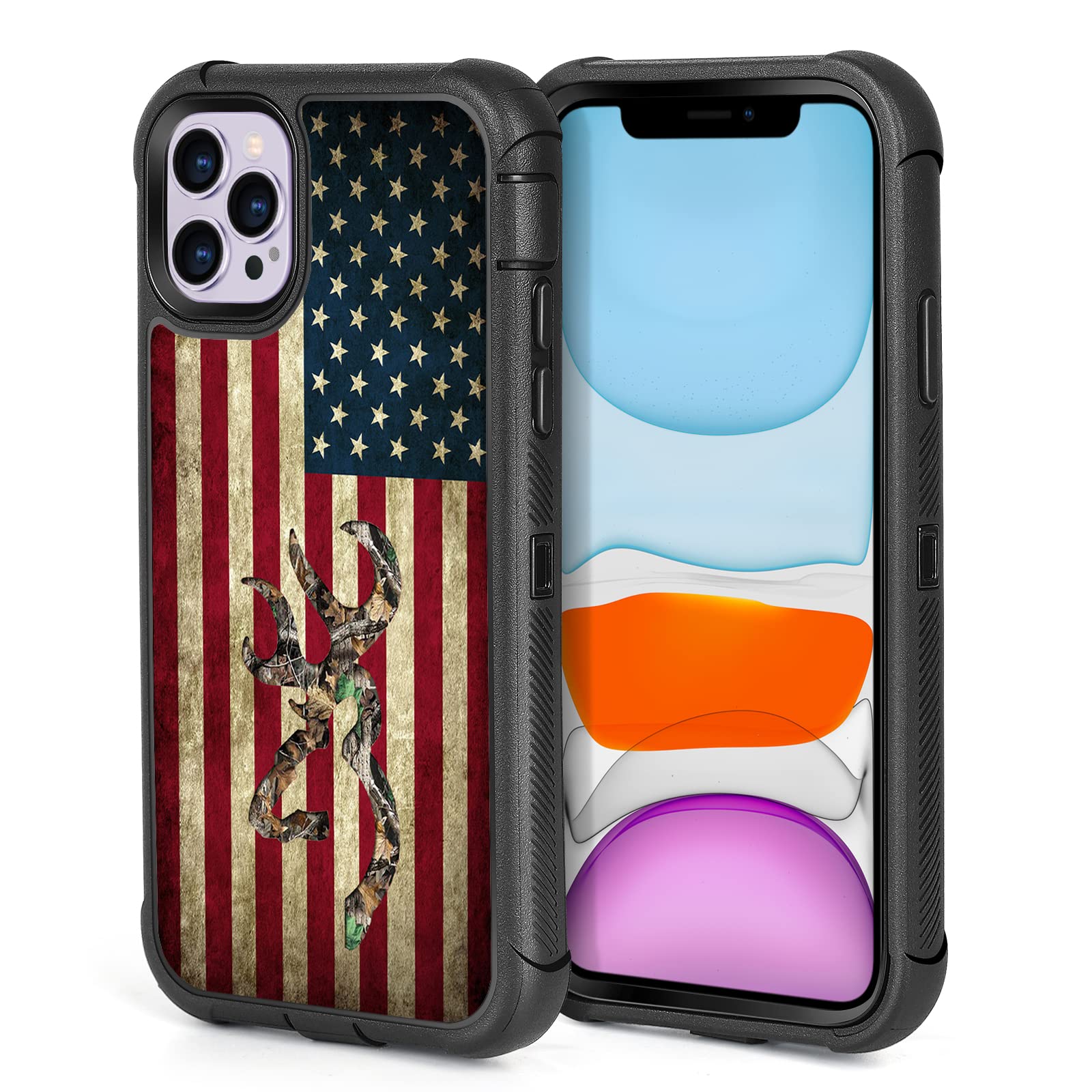 iPhone 14 Pro Max Case Camo Leaf Deef American Flag Patriotic for Men, 3-Layer Rugged Shockproof Hard Plastic Bumper +Silicone Rubber Heavy Duty Protection Case for iPhone 14 Pro Max