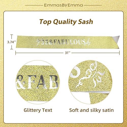 Miniatura 3 de Banda y tiara de cumpleaños número 35 para mujer, fabulosa banda con purpurina + fabulosa tiara de metal dorado de diamantes de imitación para ella,