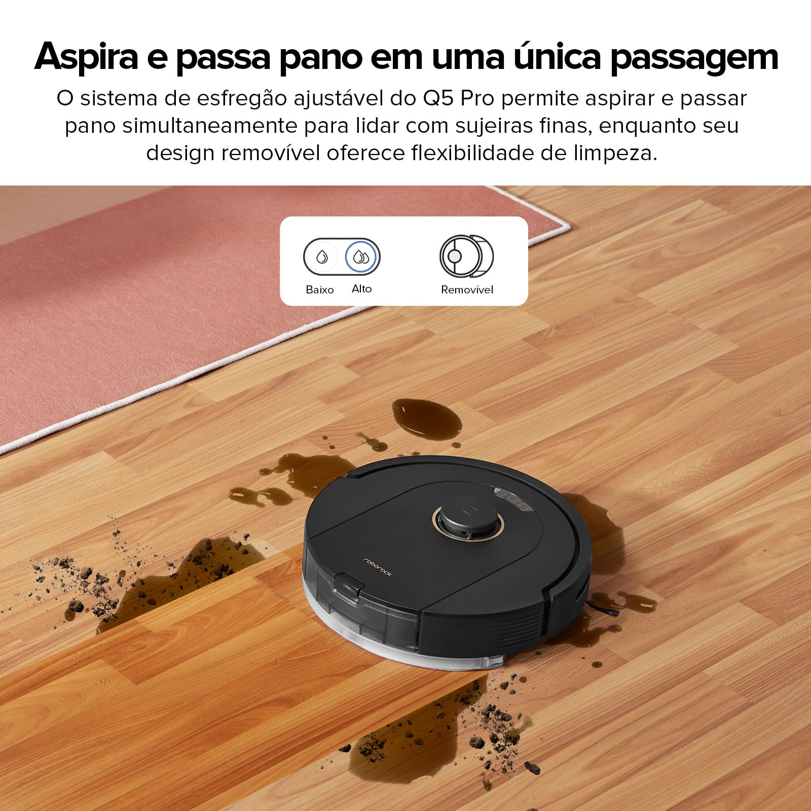 Robô combo aspirador de pó e passa pano Roborock Q5 Pro, sucção de