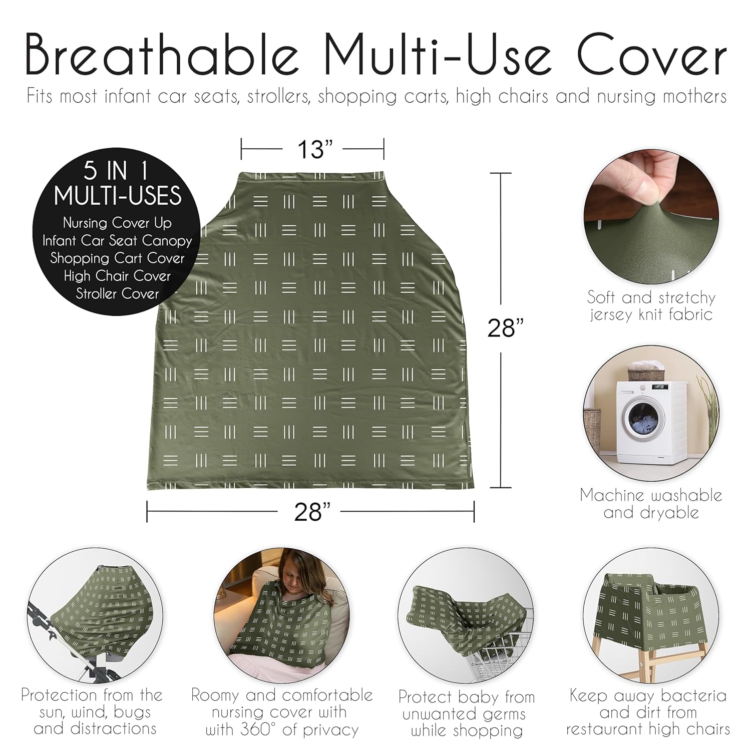 Sweet Jojo Designs Jungle Animals Boy Girl Unisex/Gender Neutral Infant Baby Car Seat Cover Nursing Breastfeeding High Chair Shopping Cart Stroller Carrier Multipurpose Use Green Wildlife Safari Lion