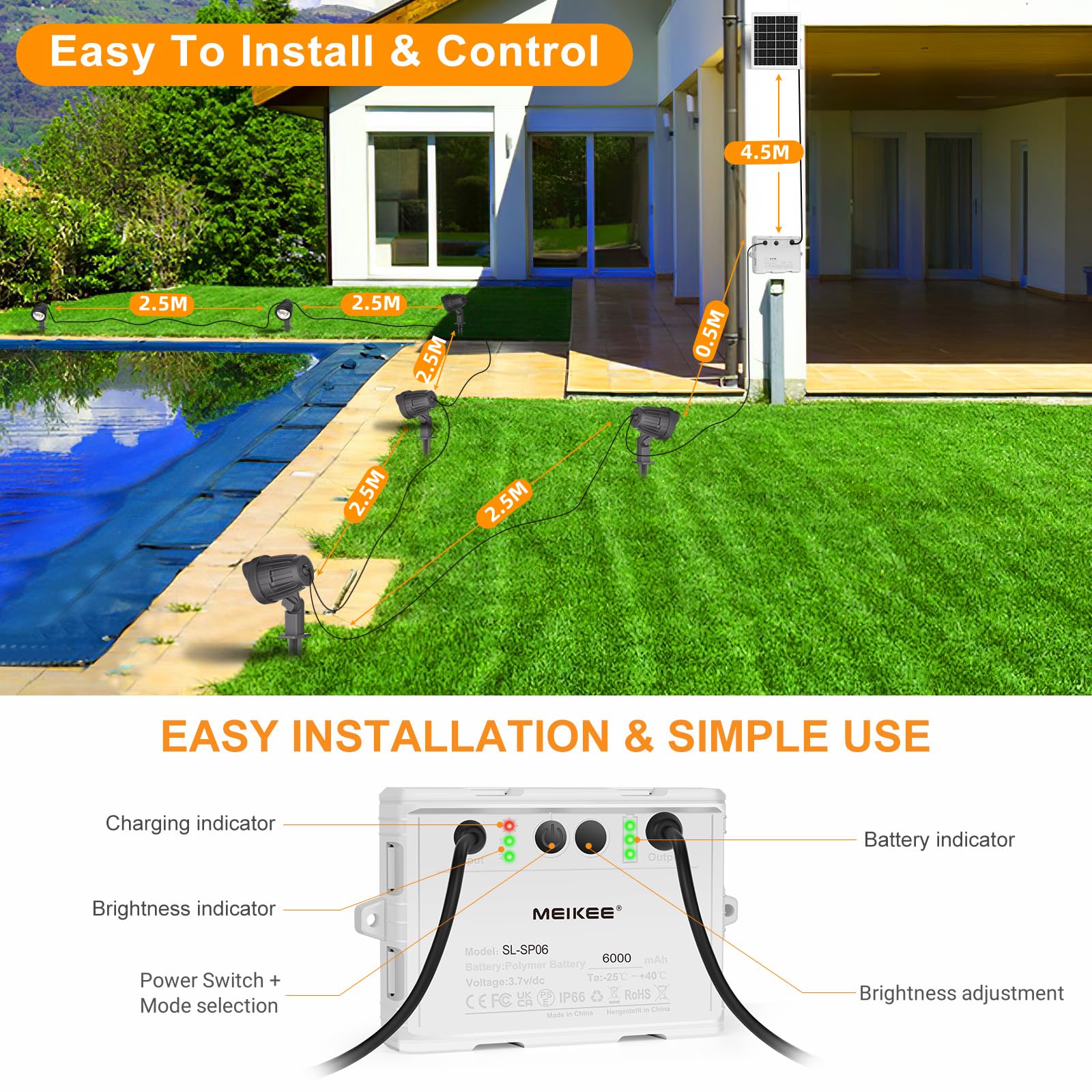 MEIKEE Solar-Gartenstrahler 6 × 3000K
