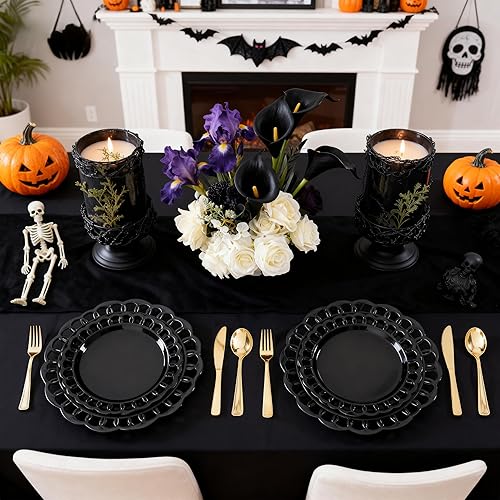 Miniatura 3 de COLOSUS Juego de platos desechables de plástico blanco dorado y resistente, incluye 50 platos llanos y 50 platos de ensalada para bodas