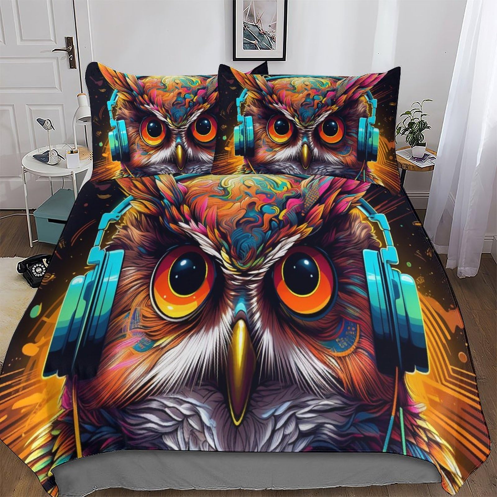 Housse de couette hibou lit king size en tissu doux haute densité