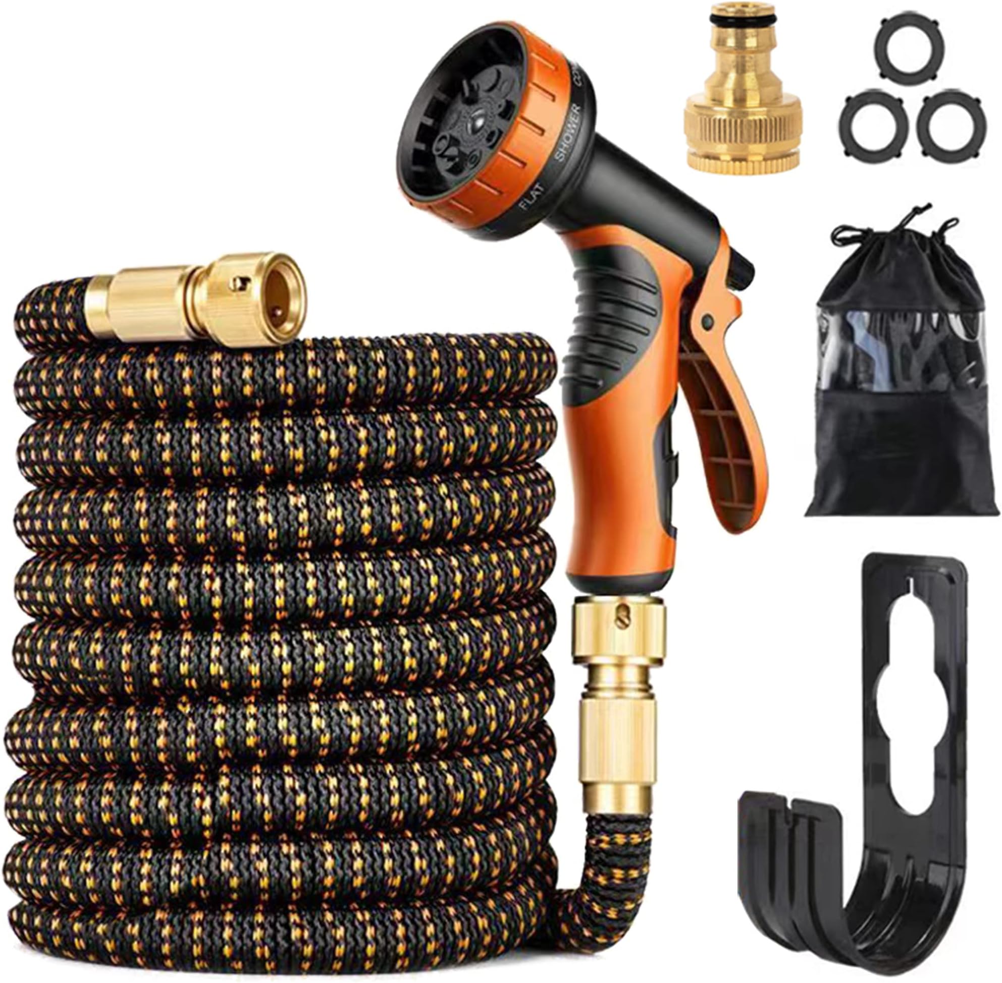 Expandable Garden Hose with 10 Modes Water Spray Gun,3/4"&1/2" Solid Brass Connectors, Durable 3450D Weave, Garden Hose Reel,No-Kink Flexible Magic Water Pipe(75ft/22.5m)