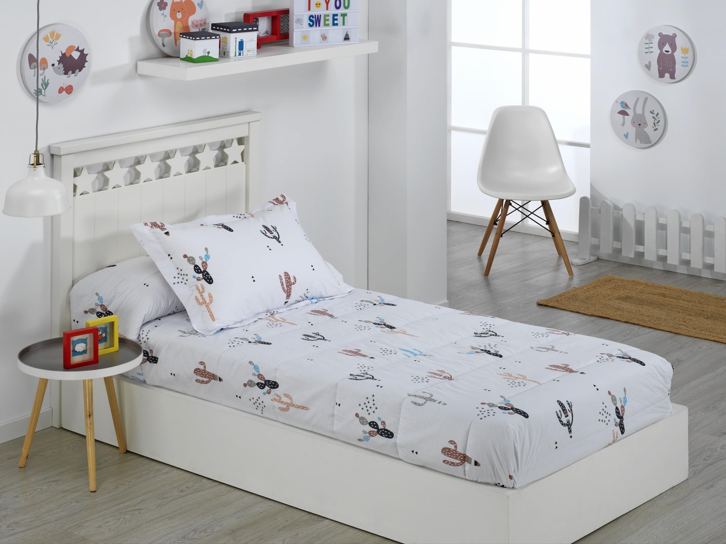 DHESTIA HOME Edredón Ajustable Cama Infantil Cactus Color Único Talla Cama 90