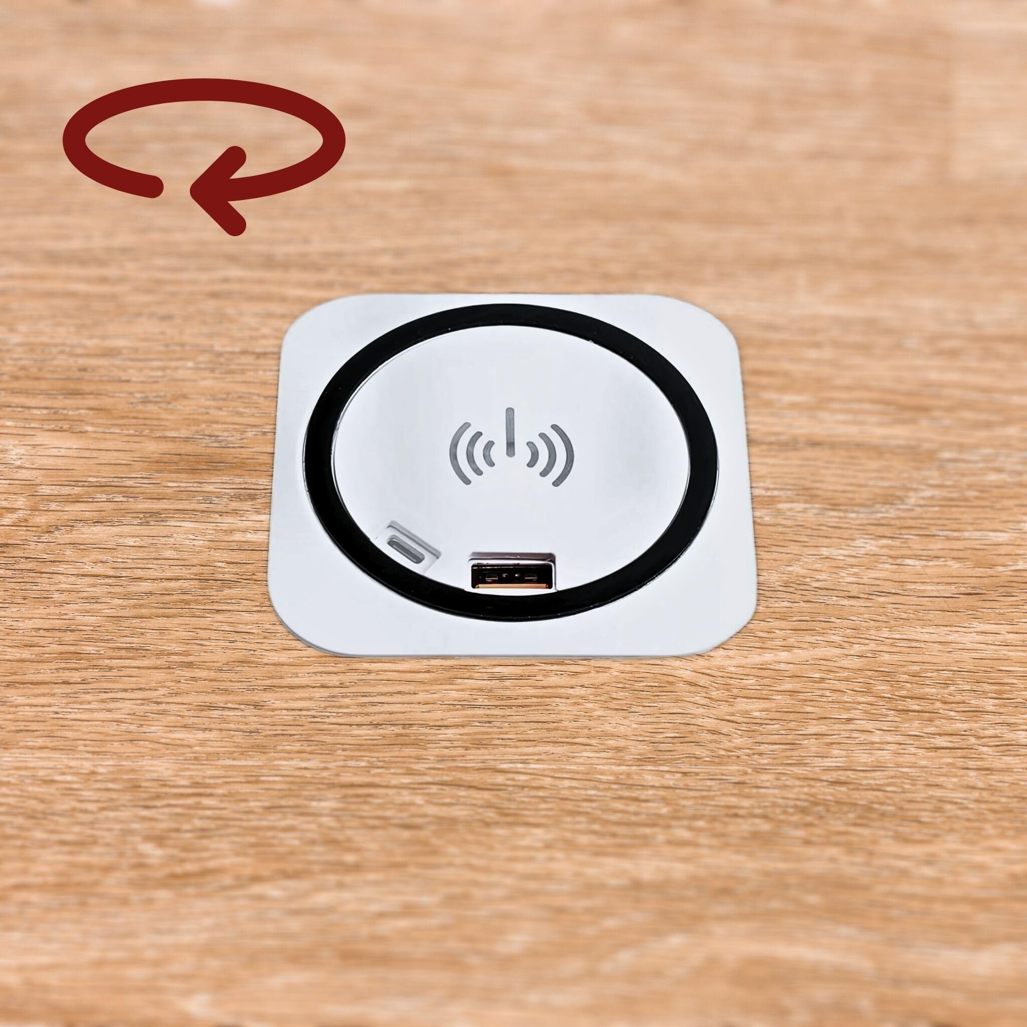 Kalb | QI szybka ładowarka do zabudowy 15 W biała 7,5 cm Ø - Smart Wireless USB Charger, port USB, port USB-C