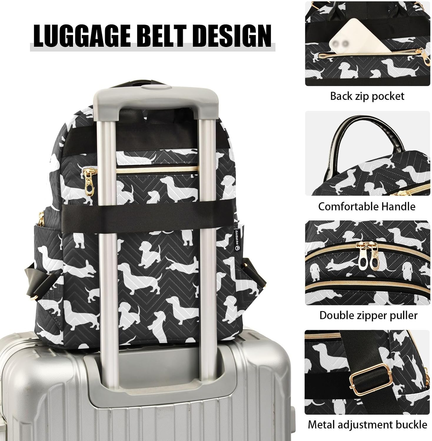 Mini Backpack Purse for Women Lightweight Girls Small Size Dachshund Dog Cartoon Black School Teens College Traveling - Image 4