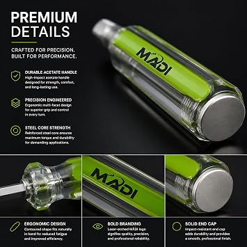 MADI Demo Screwdriver, Extreme Heavy Duty Flathead Beater Screwdriver That Wont Bend or Break, 3/8 Impact-Resistant Steel with Hex Bolster for Prying, Chiseling, and Stubborn Fastener Removal
