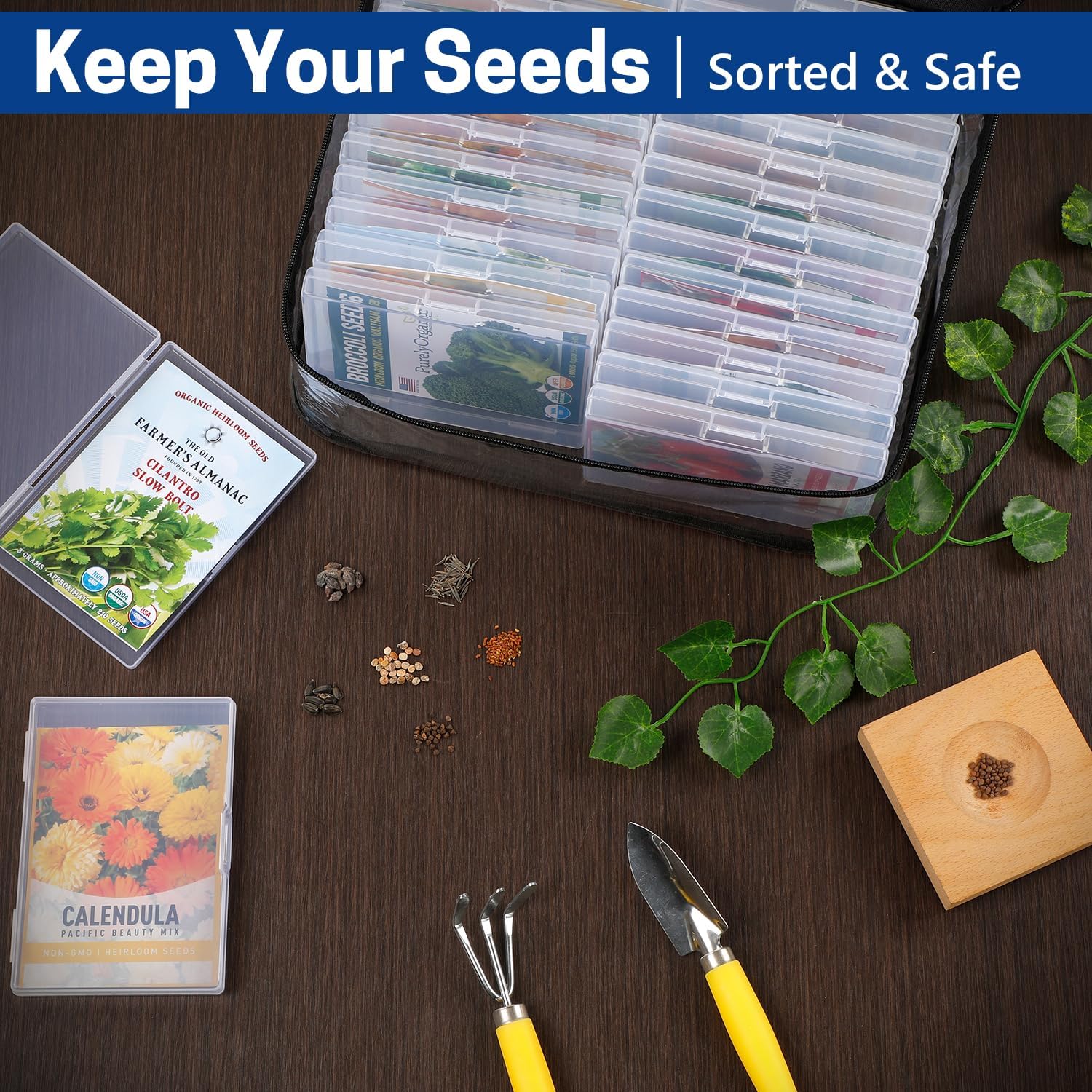 28 Slots Seed Storage Organizer Box with Clear Zipper Bag, Garden Seed Containers for Flower Vegetable Plants, Photo & Card Storage Case - Image 5