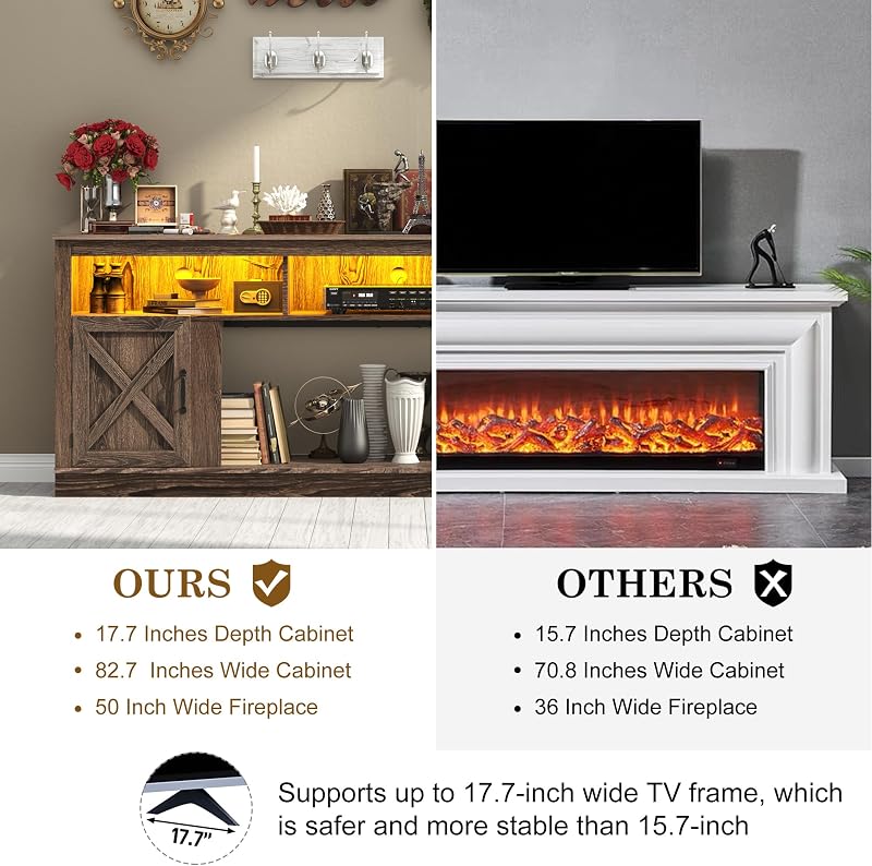 jiteentarou Farmhouse TV Stand for 85/90/95 Inch TV, 32”Tall Entertainment Center w/LED Light, Large Media Console Cabinet w/Barn Doors & Adjustable Shelves for Living Room, Grey image 3