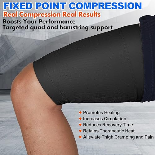 Miniatura 3 de Mangas de compresión para muslos (par), unisex, manga de compresión de isquiotibiales para alivio del dolor y recuperación de cuádruples e ingles,