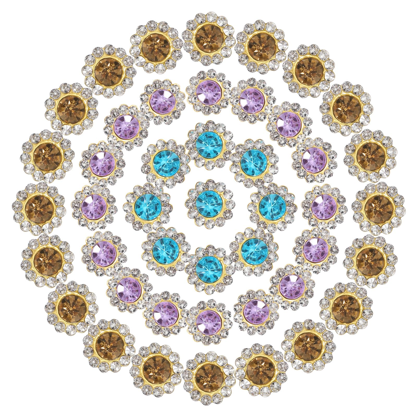 PATIKIL 100 Pcs Sew on Rhinestones Crystals 10mm 2 Layers Sewing Sunflower Flower Claw Rhinestones Crystals Glass Gems Metal Base for Wedding Dress Clothes Crafts Decoration Multicolor