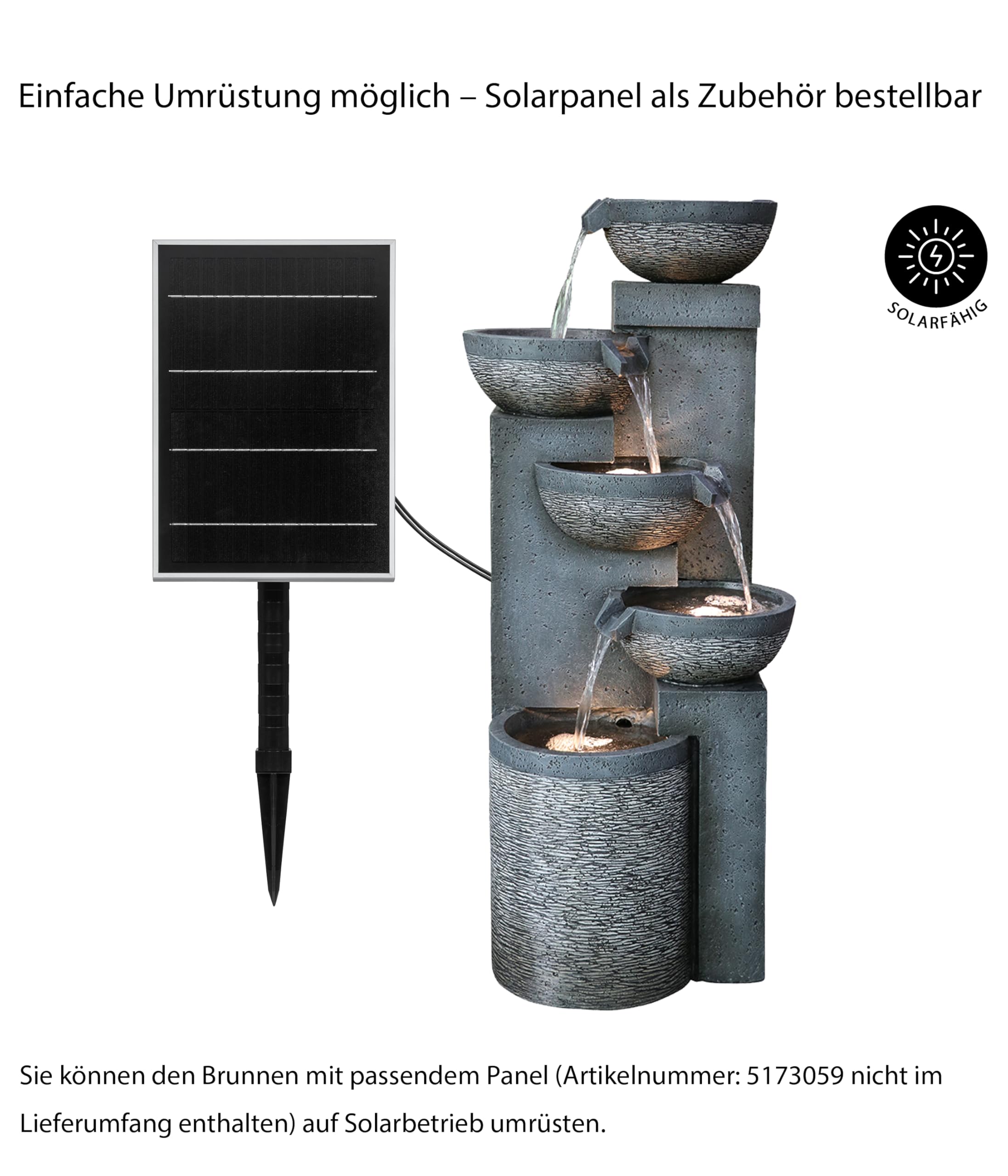 Dehner Gartenbrunnen Merkur, Terassenbrunnen frostbeständig, Brunnen für Außen, mit LED Beleuchtung, ca. 91 x 39 x 39 cm, Polyresin, grau