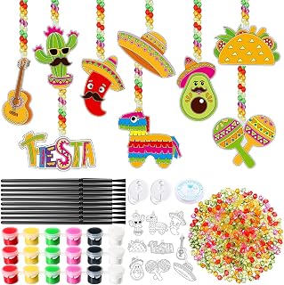Pasimy 36 Sets Cinco De Mayo Suncatchers Craft Kits Mexican Fiesta DIY Paint Window Hanging Ornaments Decorations Taco Piñata Maracas Activities Arts Birthday Gifts Mexican Party Favors