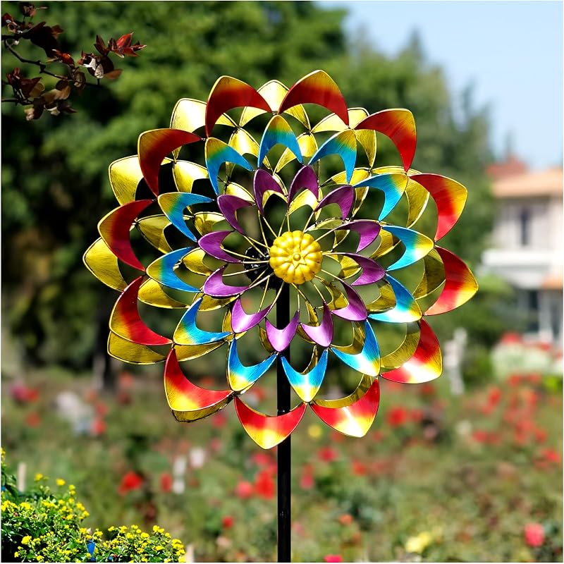 Hilanderos de viento para jardín, metal grande al aire libre, esculturas y hilanderos de viento de 84 pulgadas, molinos de viento, regalos para el día de la madre, cumpleaños, decoración de patio (arco iris)
