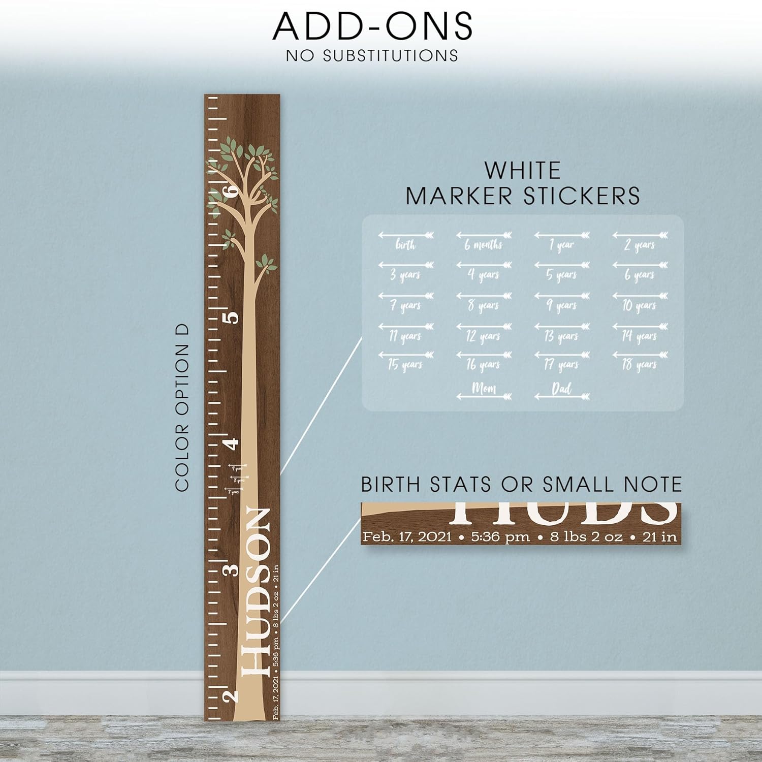 Wooden Kids Growth Height Chart Ruler for Boys and Girls Painted (The Hudson) by Back40Life